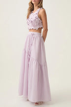 Ashley Flower Shell Top Maxi Skirt Set in Purple Avalabel