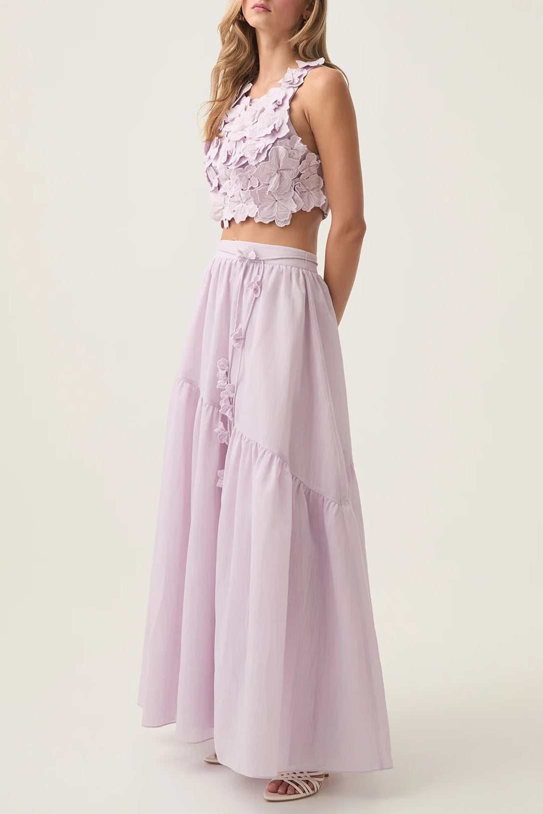 Ashley Flower Shell Top Maxi Skirt Set in Purple Avalabel