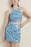 Avery Blue Sequin Halter Neck Two Piece Set Avalabel