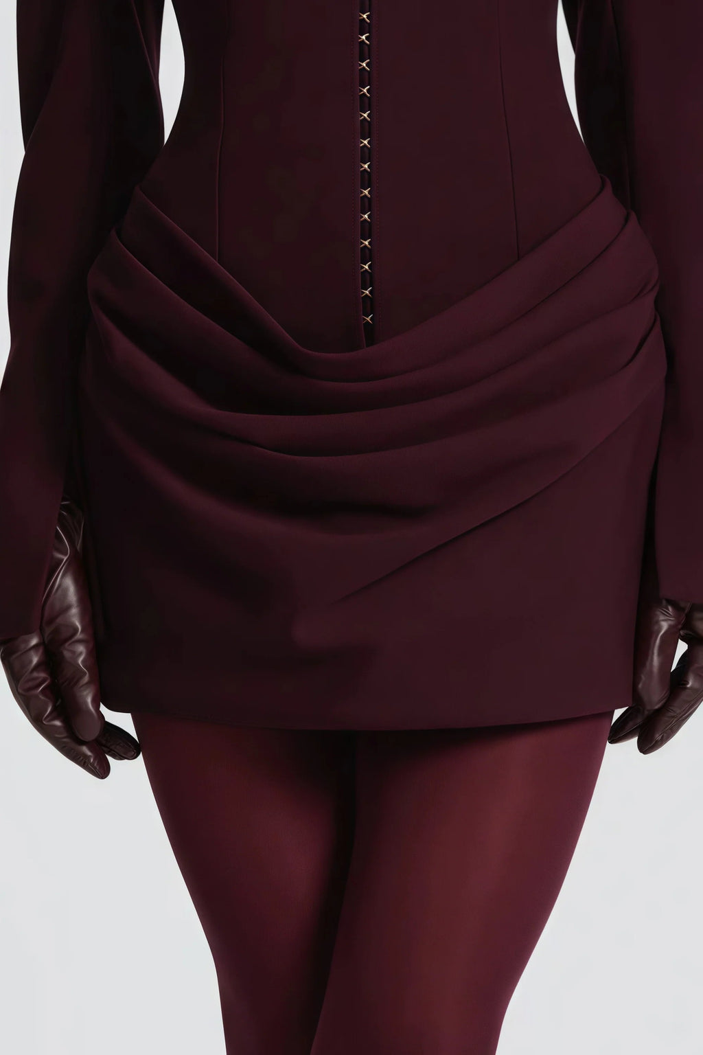 amelia v-neck ruched Blazer Mini Dress in Wine Red Avalabel
