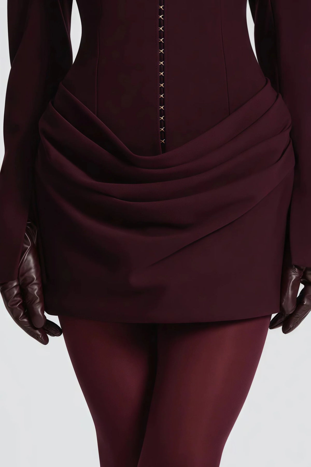 amelia v-neck ruched Blazer Mini Dress in Wine Red Avalabel