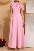 Cynthia Flower Slanted Collar Maxi Dress in Pink Avalabel