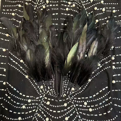 STRAPLESS FEATHER PEARL MINI DRESS IN BLACK