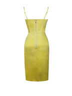 Lemon Yellow Pleated Satin Mini Dress Avalabel