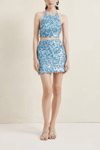 Avery Blue Sequin Halter Neck Two Piece Set Avalabel
