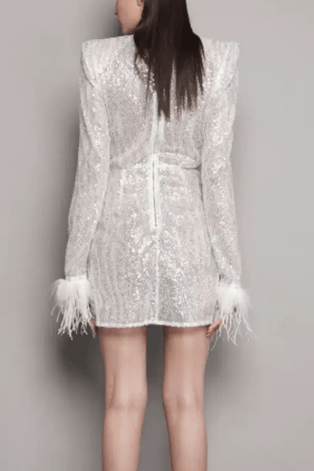 Jessie Sequin Feather Cuff Draped Mini Dress Avalabel