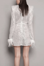 Jessie Sequin Feather Cuff Draped Mini Dress Avalabel