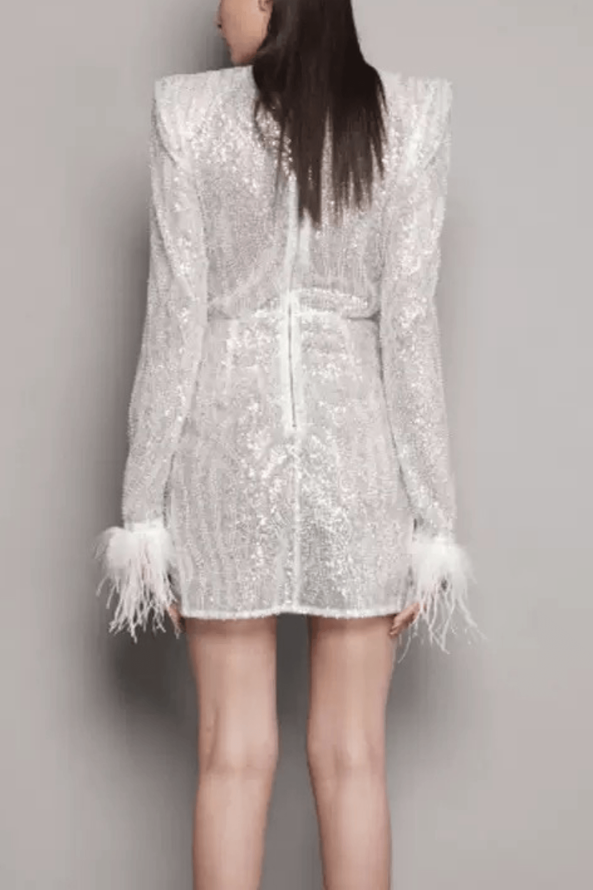 Jessie Sequin Feather Cuff Draped Mini Dress Avalabel