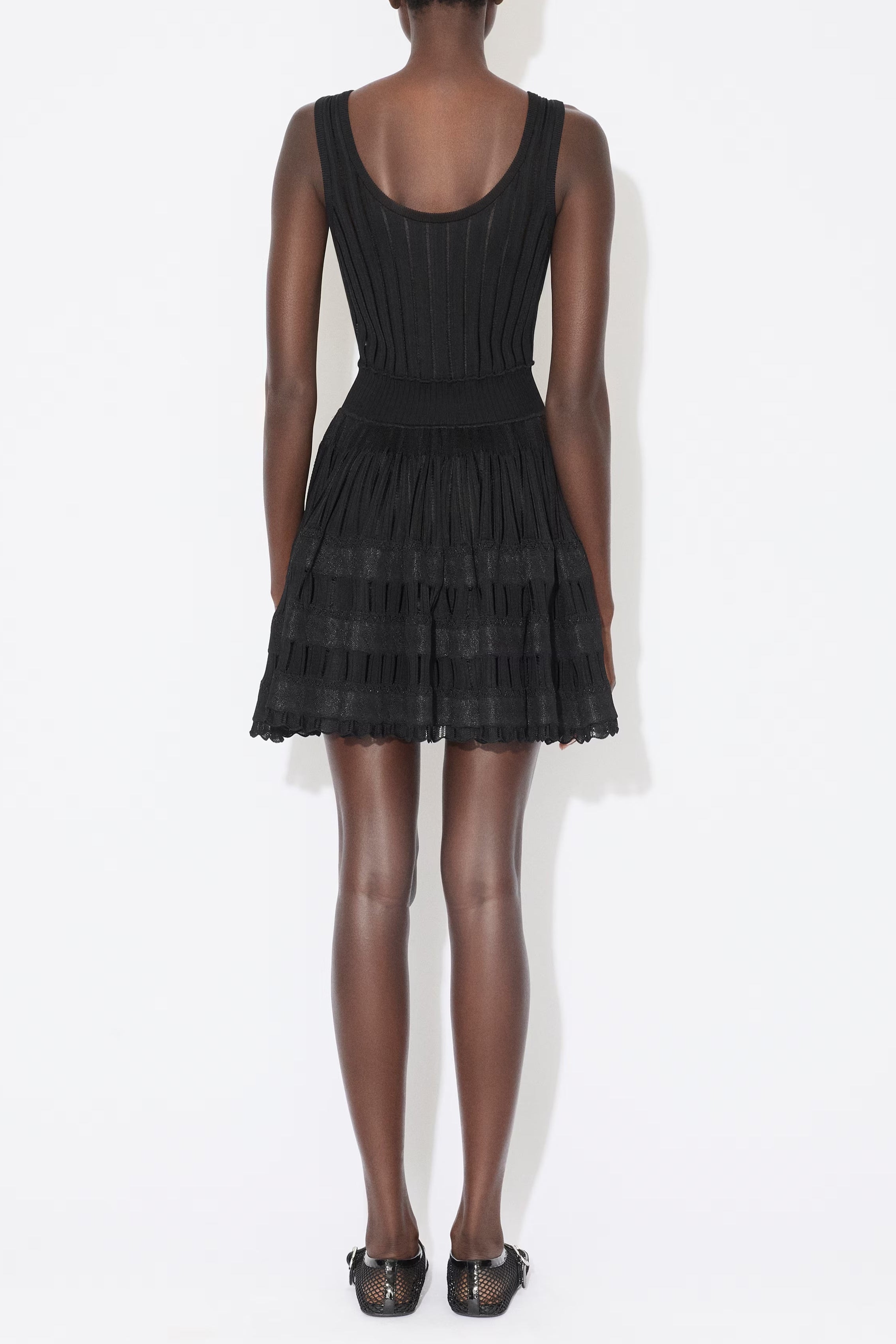 Ribbed Pointelle Knit Mini Dress in Black Avalabel