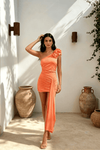 Joe One Shoulder 3D Flower Ruched Mini Dress Avalabel
