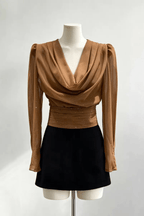 Karin Brown Sparkle Draped Neck Blouse Avalabel