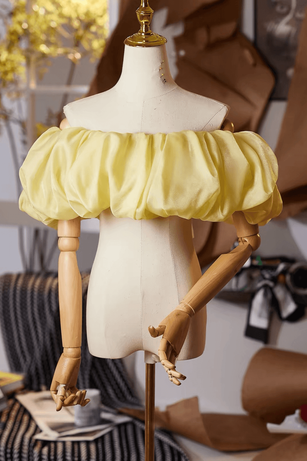 Yellow Off Shoulder Puff Tulle Shoulder Shawl Avalabel
