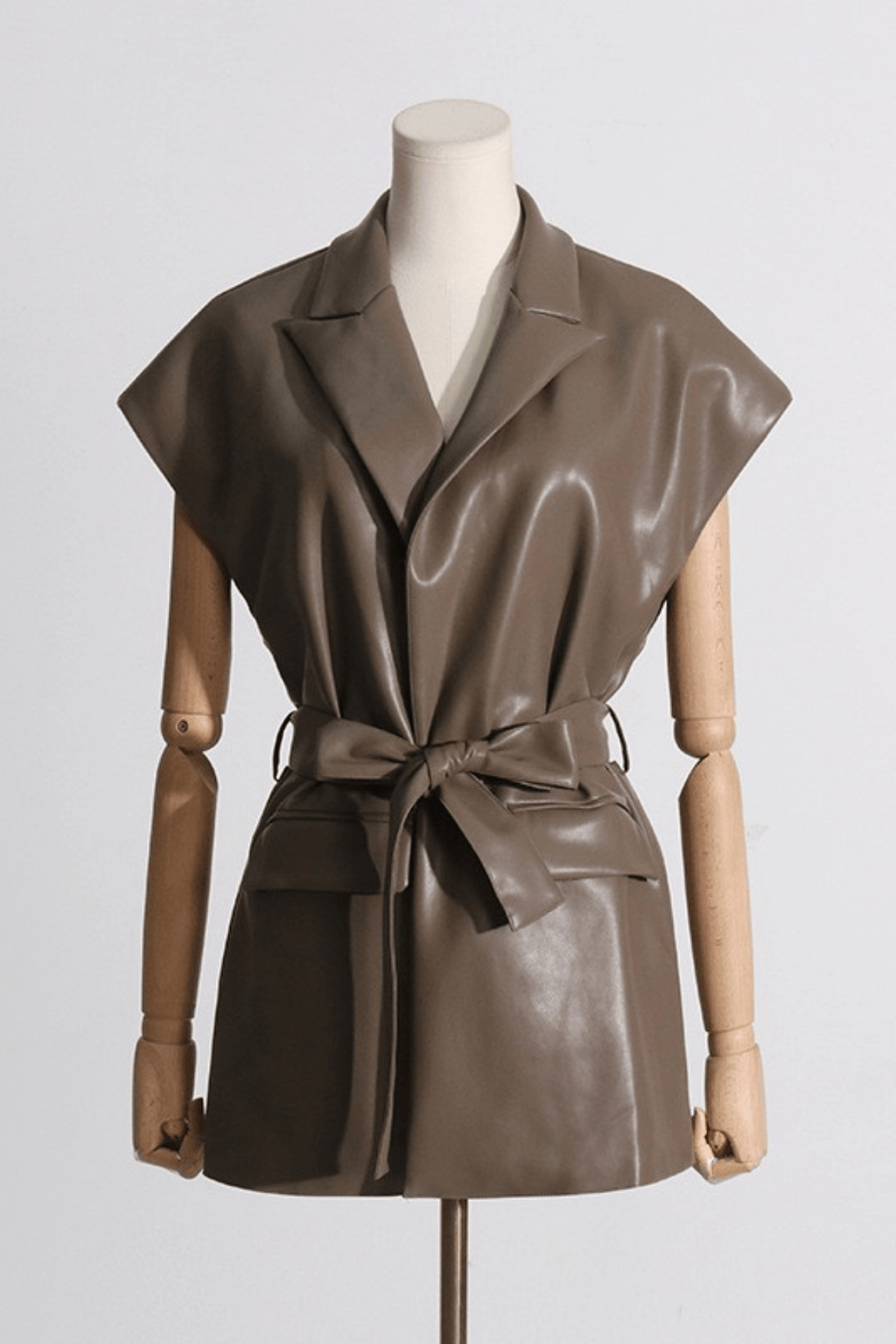 Amy Faux Leather Lapel Sleeveless Jacket Avalabel