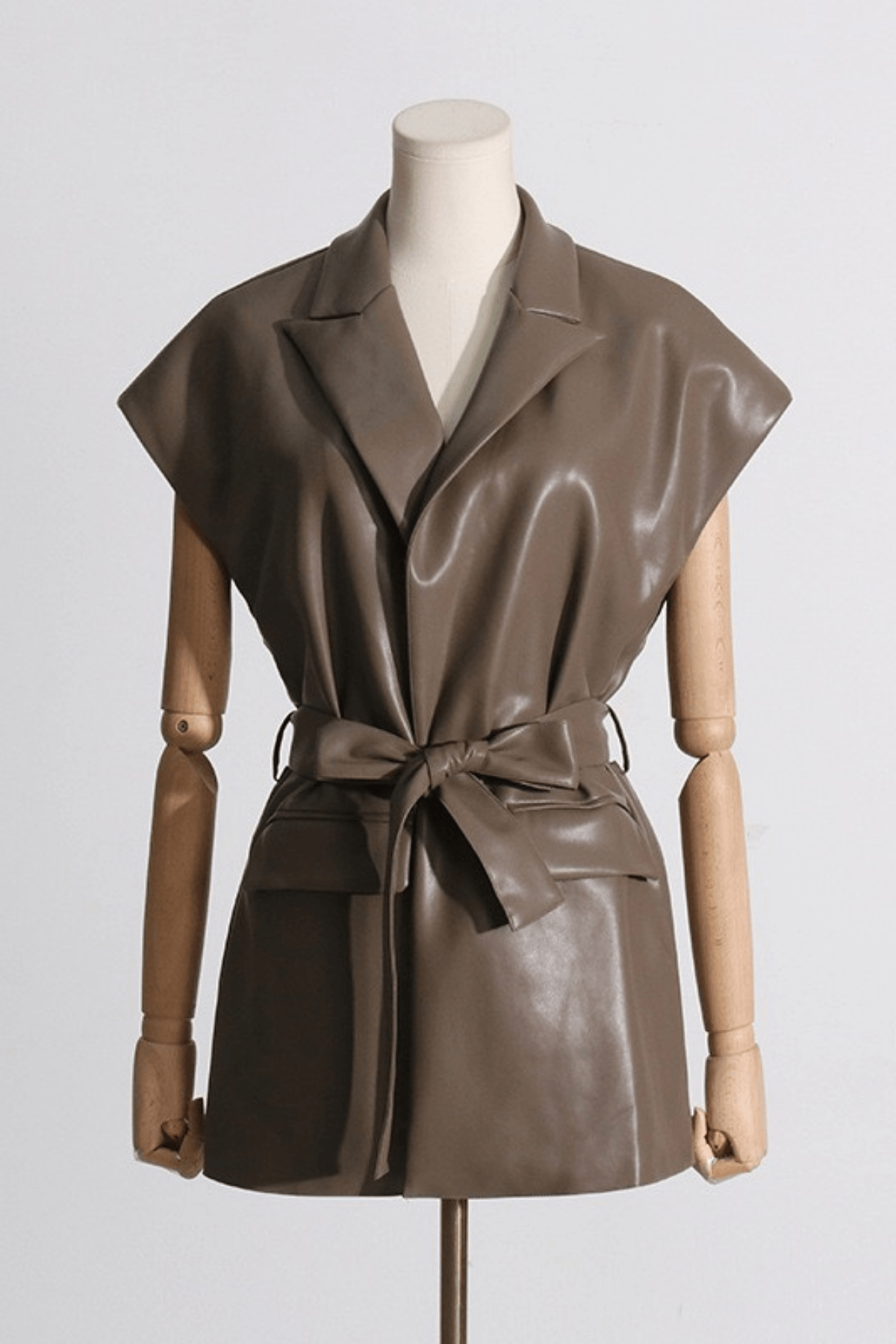Amy Faux Leather Lapel Sleeveless Jacket Avalabel
