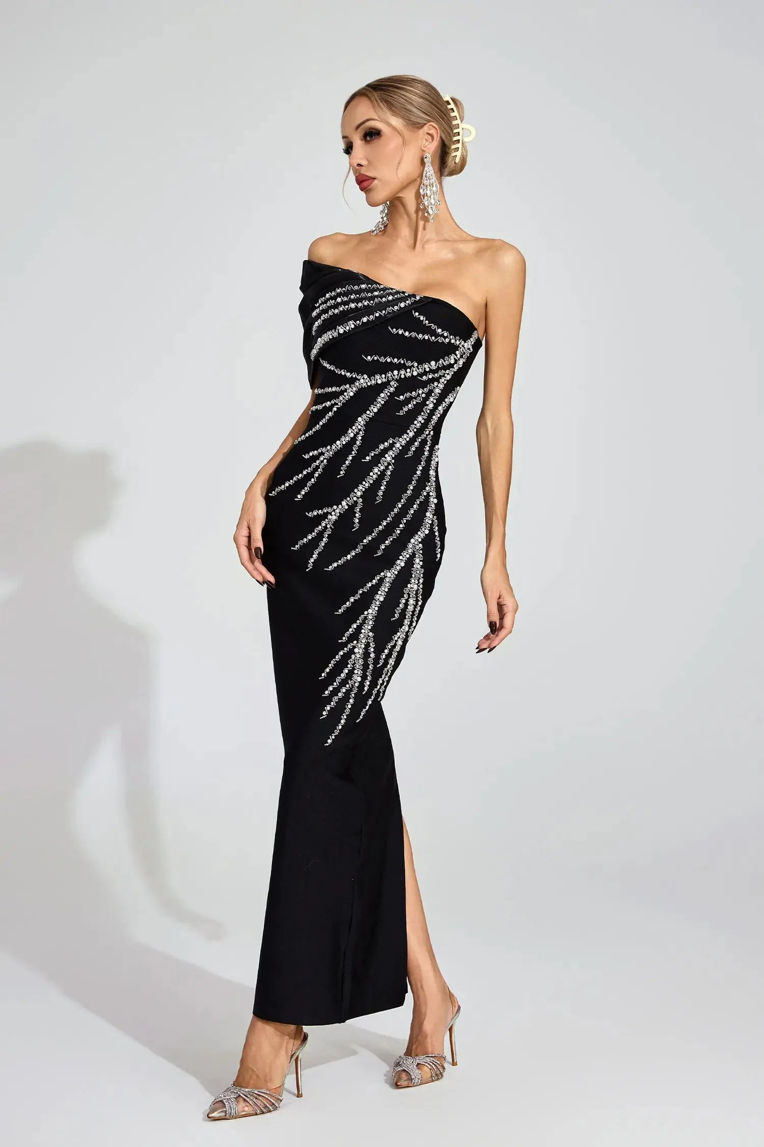 Xaviera Black Diamond Bandage Strapless Maxi Dress Avalabel