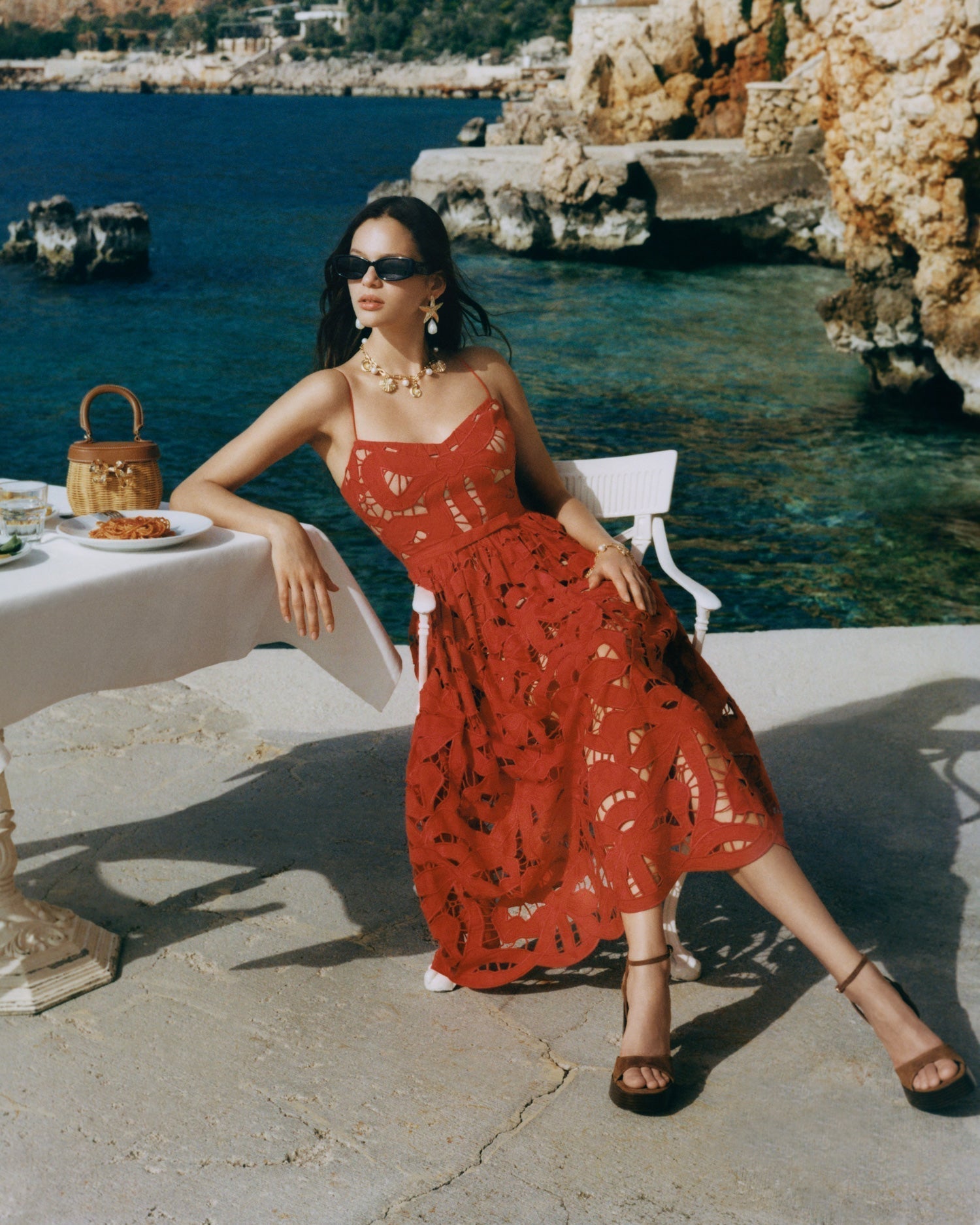 wendy Red Bow Embroidered Midi Dress Avalabel