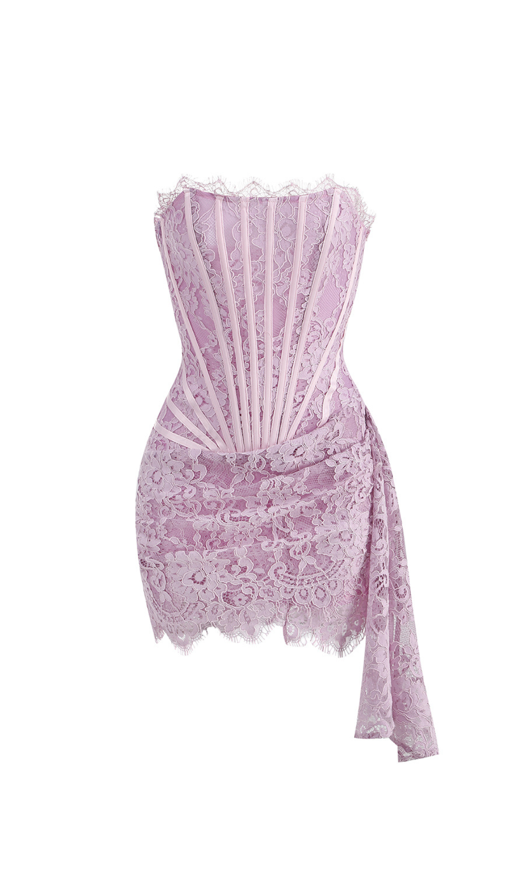 Kellie Strapless Lace Appliques Mini Dress In Light Purple Avalabel