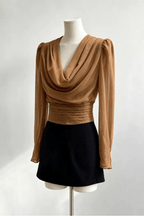 Karin Brown Sparkle Draped Neck Blouse Avalabel
