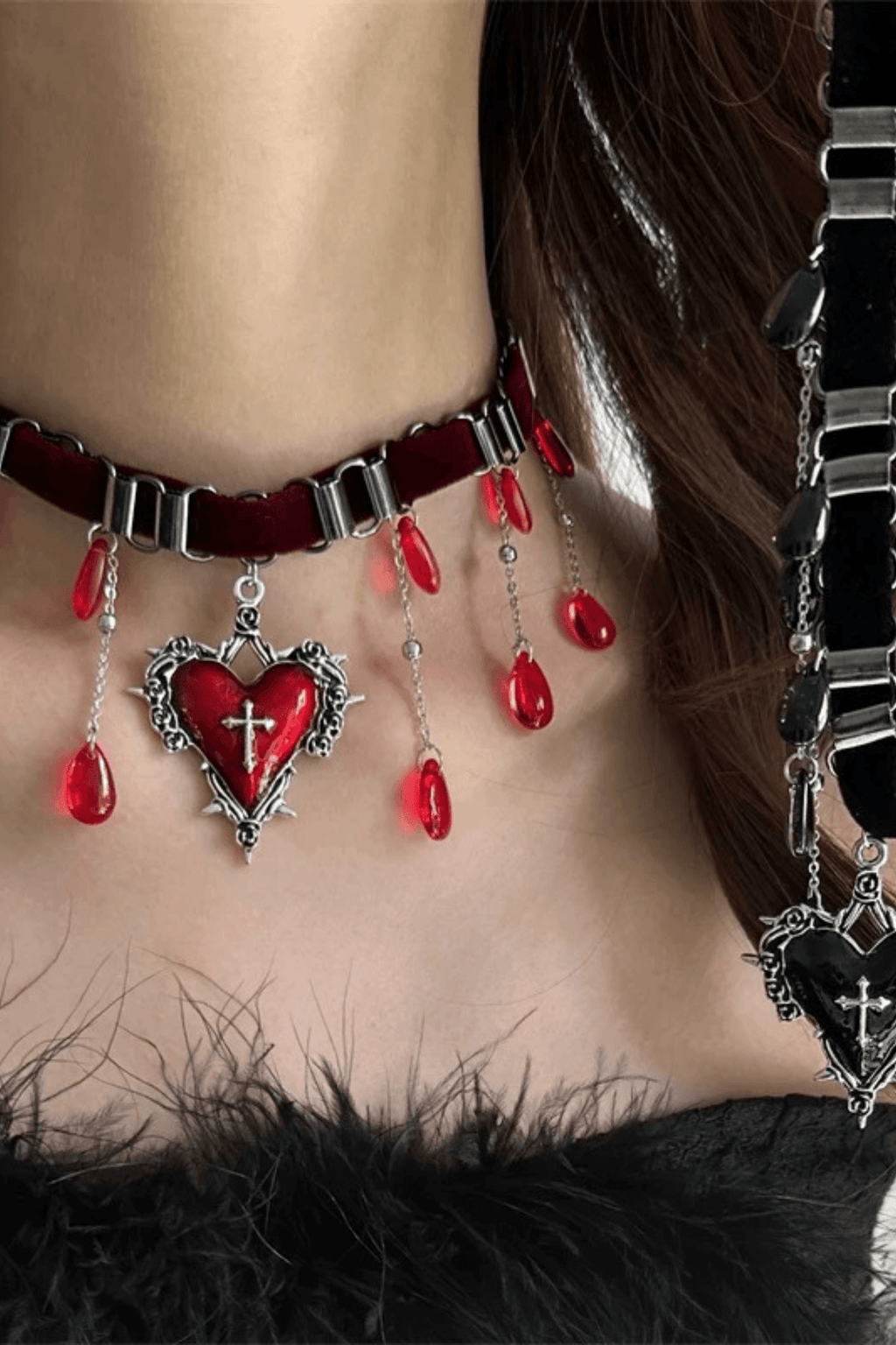 Gothic Heart Cross Velvet Choker Avalabel
