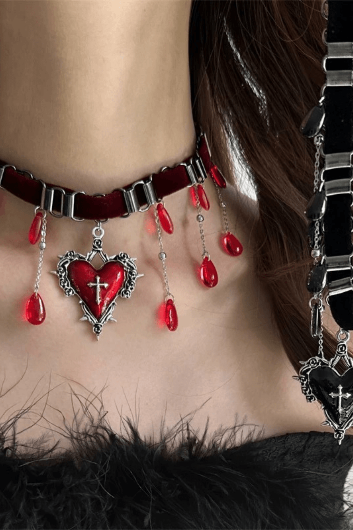 Gothic Heart Cross Velvet Choker Avalabel