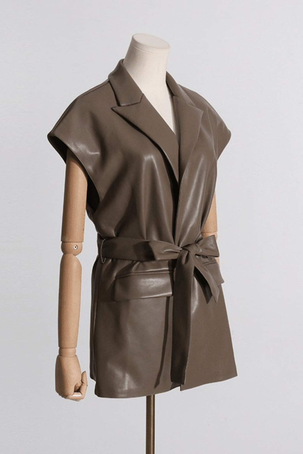 Amy Faux Leather Lapel Sleeveless Jacket Avalabel
