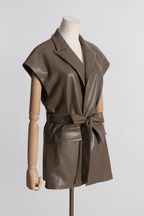 Amy Faux Leather Lapel Sleeveless Jacket Avalabel