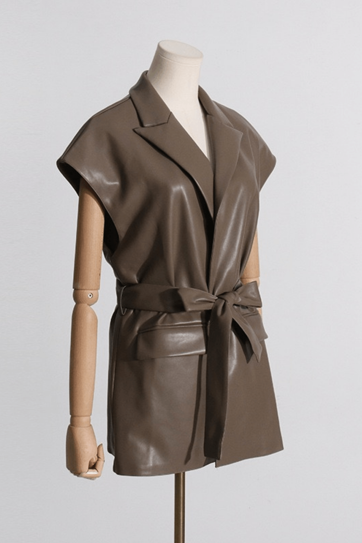 Amy Faux Leather Lapel Sleeveless Jacket Avalabel