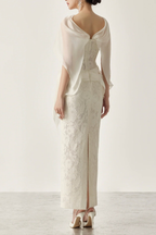 Rae White Lace Corset Midi Satin Sash Dress with Flowy Sash - Avalabel
