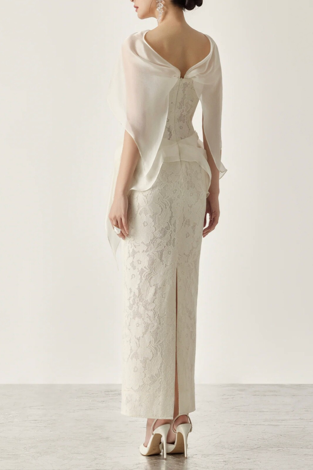 Rae White Lace Corset Midi Satin Sash Dress with Flowy Sash - Avalabel