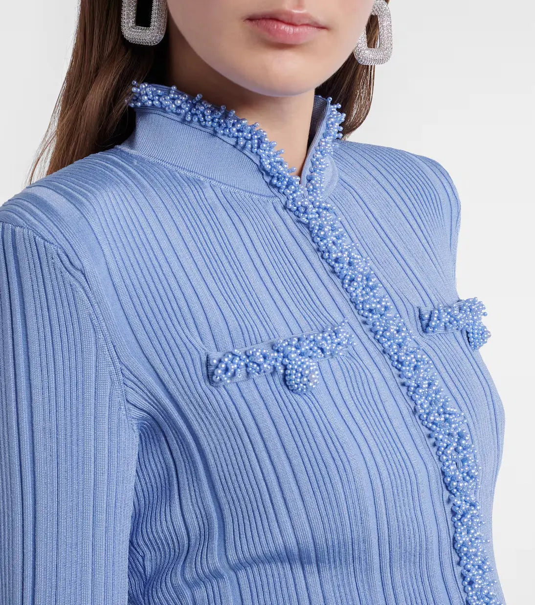 Polly Blue Beaded Knit Blouse & Skirt Set Avalabel