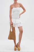 eyelet layered strapless mini dress in white Avalabel