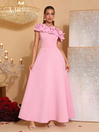 Cynthia Flower Slanted Collar Maxi Dress in Pink Avalabel