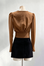 Karin Brown Sparkle Draped Neck Blouse Avalabel