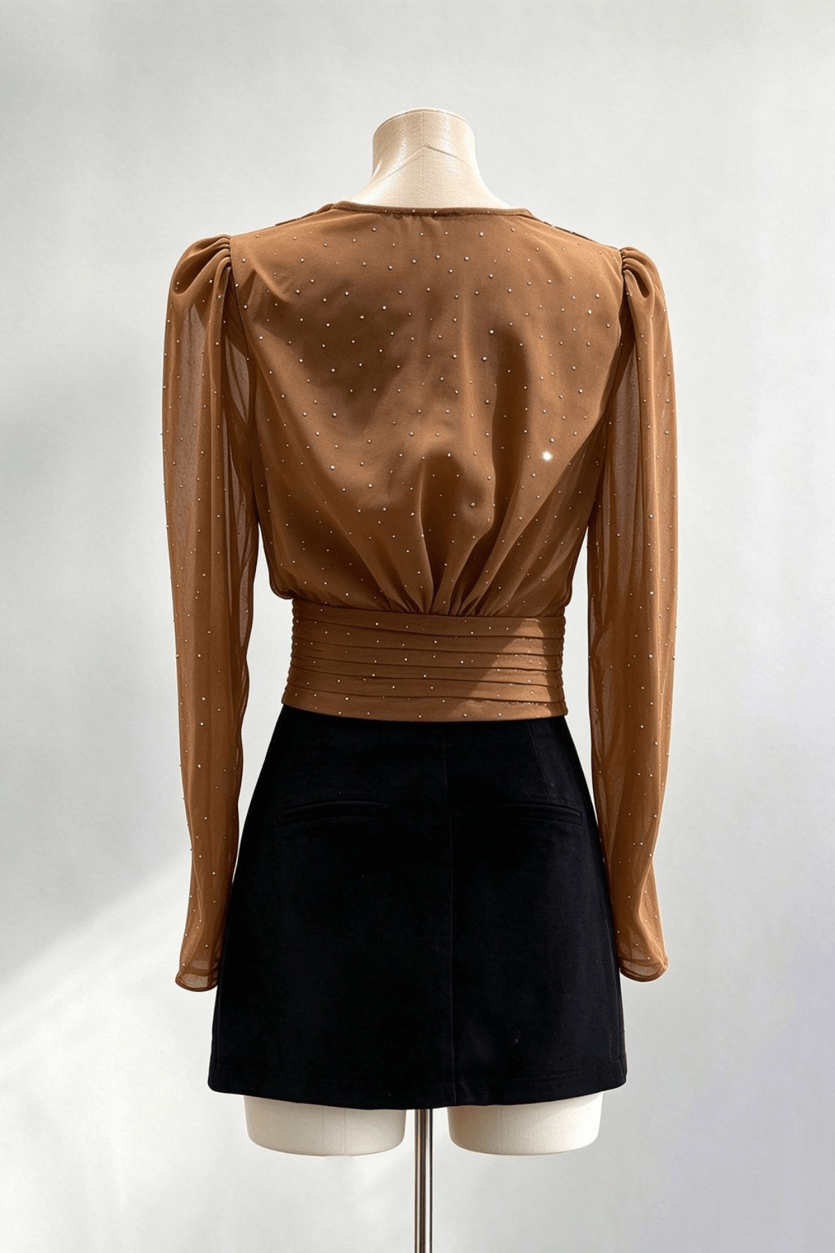 Karin Brown Sparkle Draped Neck Blouse Avalabel