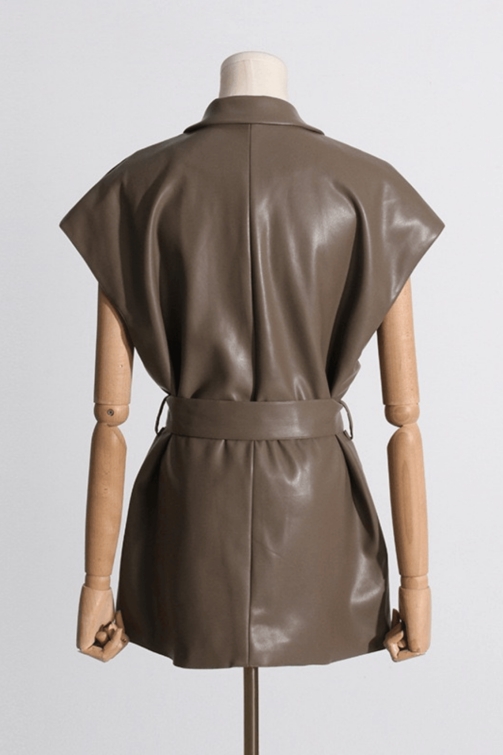 Amy Faux Leather Lapel Sleeveless Jacket Avalabel