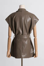 Amy Faux Leather Lapel Sleeveless Jacket Avalabel