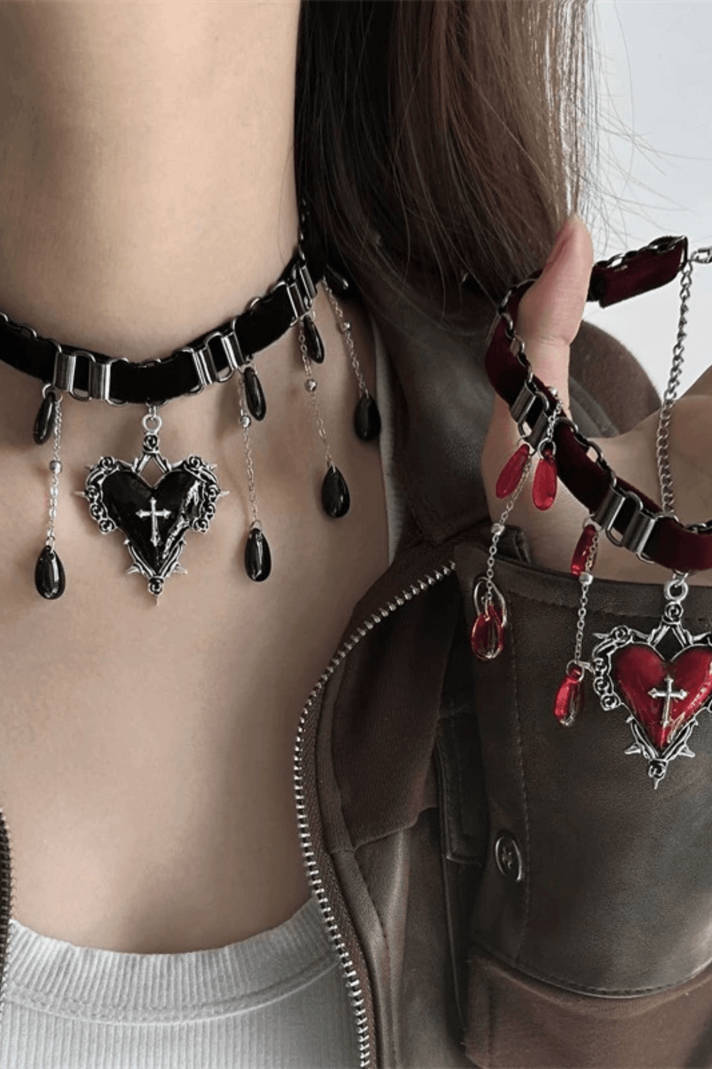 Gothic Heart Cross Velvet Choker Avalabel