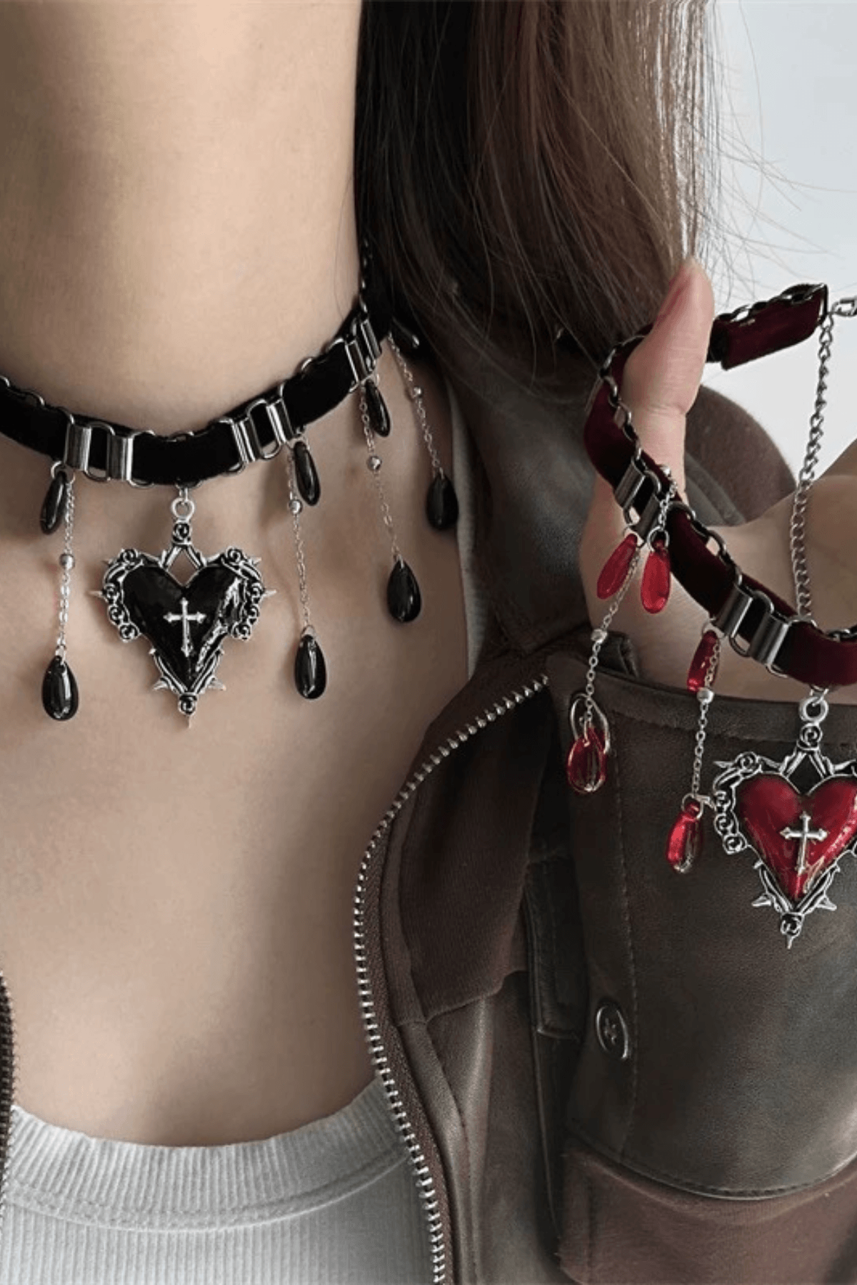 Gothic Heart Cross Velvet Choker Avalabel