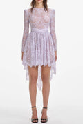 sabrina Lilac long sleeve Lace Satin Mini Dress Avalabel