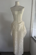 Rae White Lace Corset Midi Satin Sash Dress with Flowy Sash - Avalabel