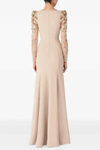 martha Mesh splicing beading diamond maxi dress in apricot Avalabel
