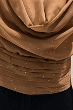 Karin Brown Sparkle Draped Neck Blouse Avalabel