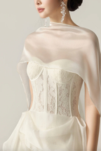 Rae White Lace Corset Midi Satin Sash Dress with Flowy Sash - Avalabel