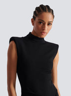 black Sleeveless Zipper high Slit Elastic jersey maxi Dress Avalabel