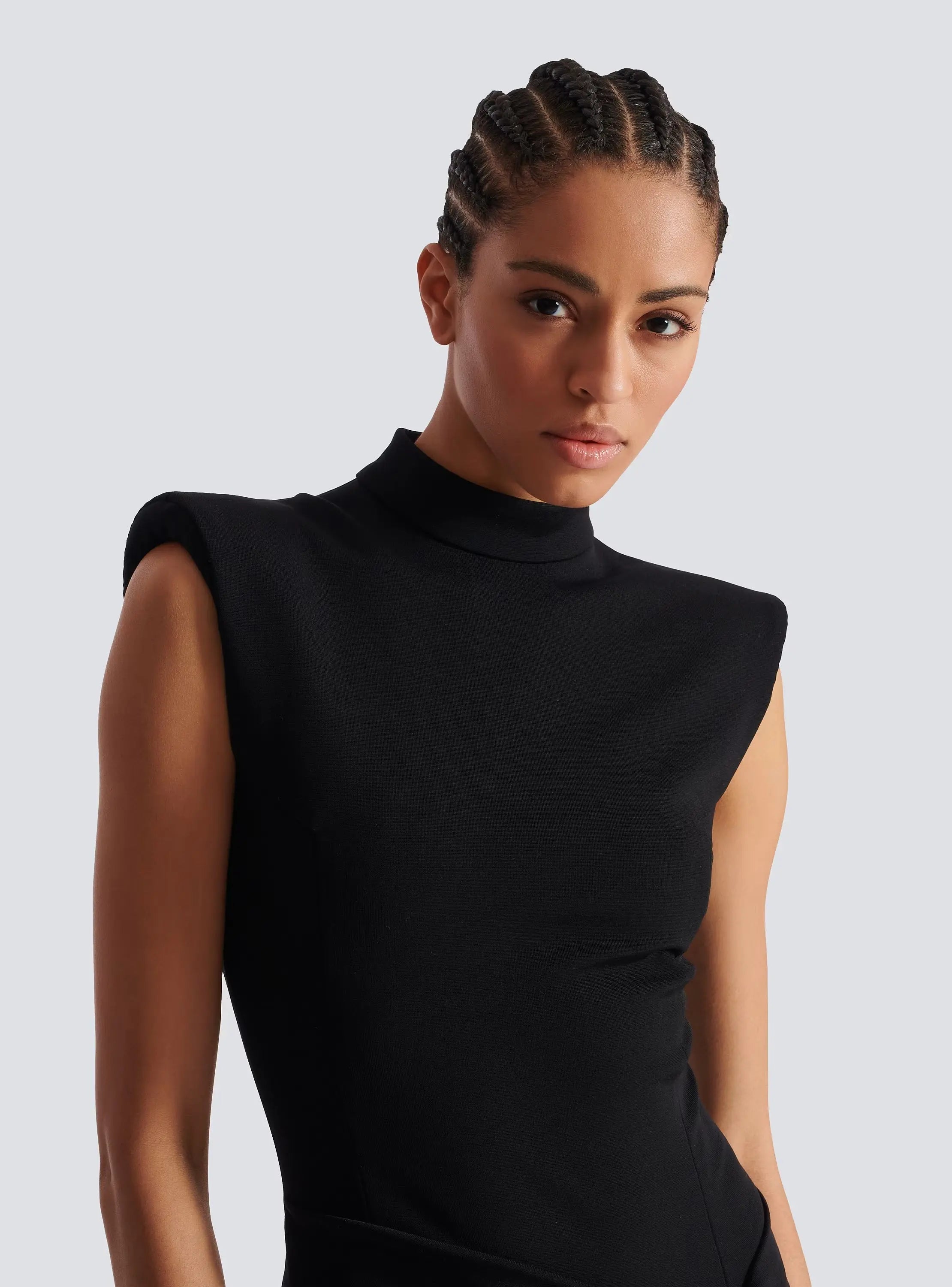 black Sleeveless Zipper high Slit Elastic jersey maxi Dress Avalabel
