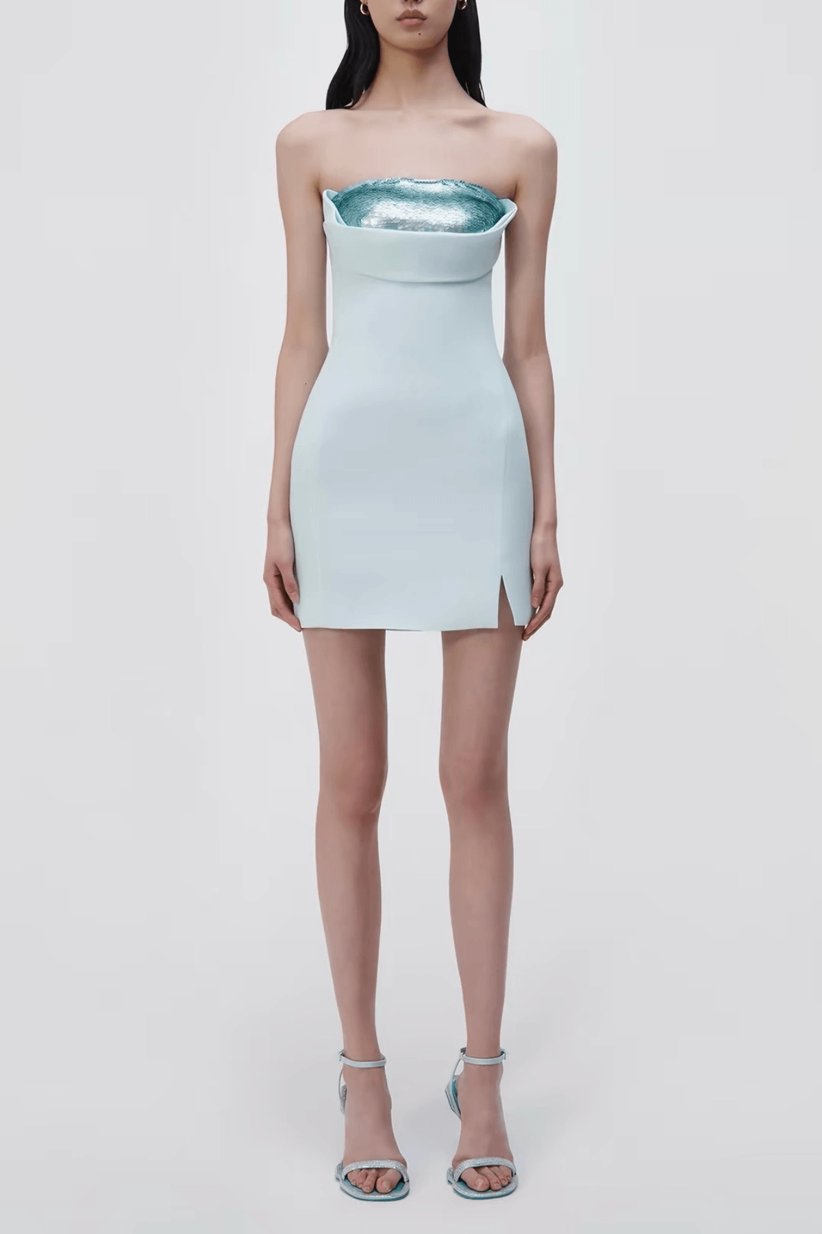 Carol  Light Blue Strapless Sequin Detail Mini Dress Avalabel