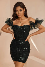 victoria Black Ruffled Corset Bodycon mini Dress Avalabel