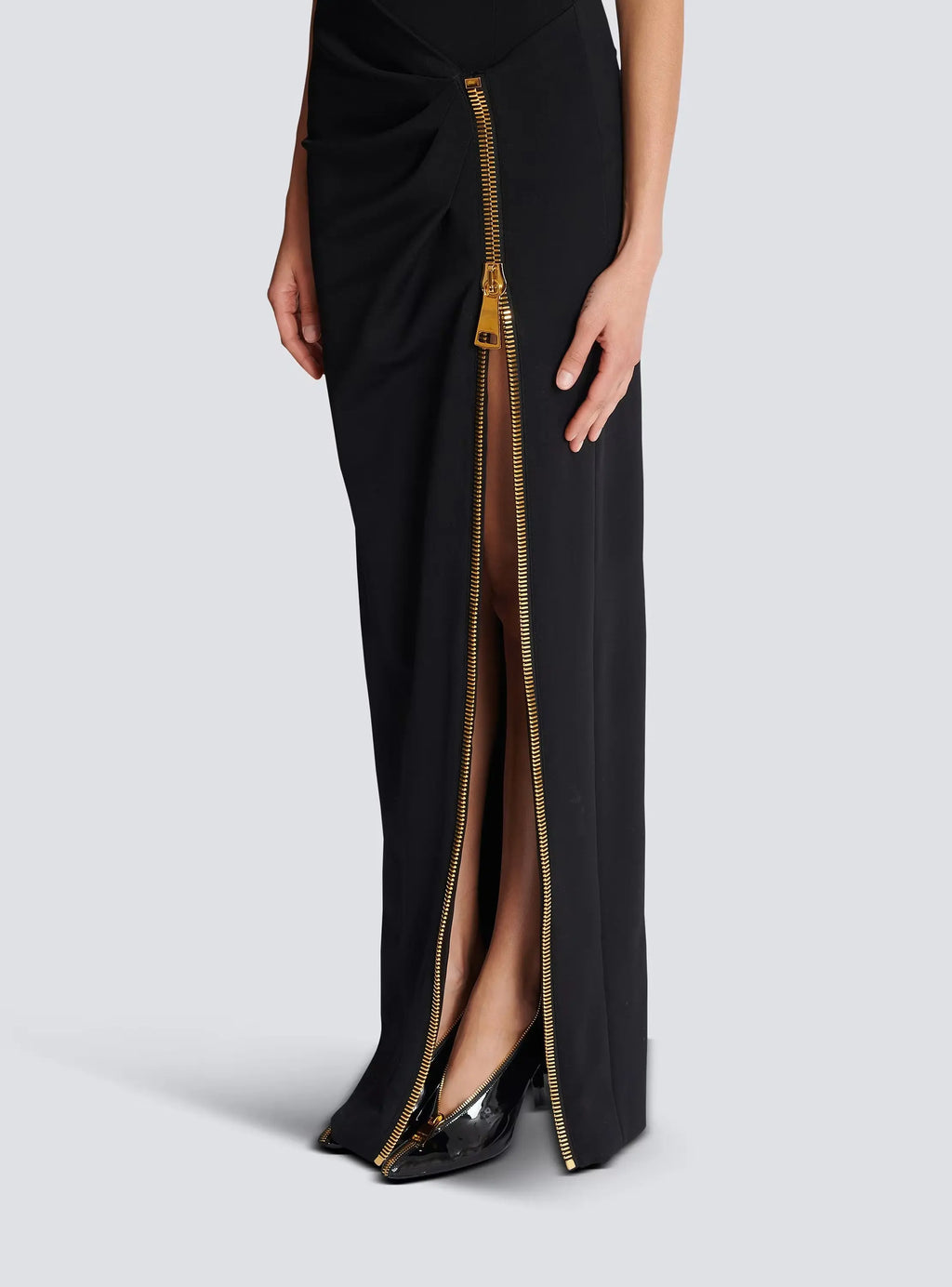 black Sleeveless Zipper high Slit Elastic jersey maxi Dress Avalabel