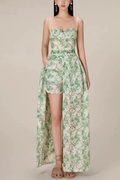 Margaux Green Floral Embroidered Halter Dress Avalabel