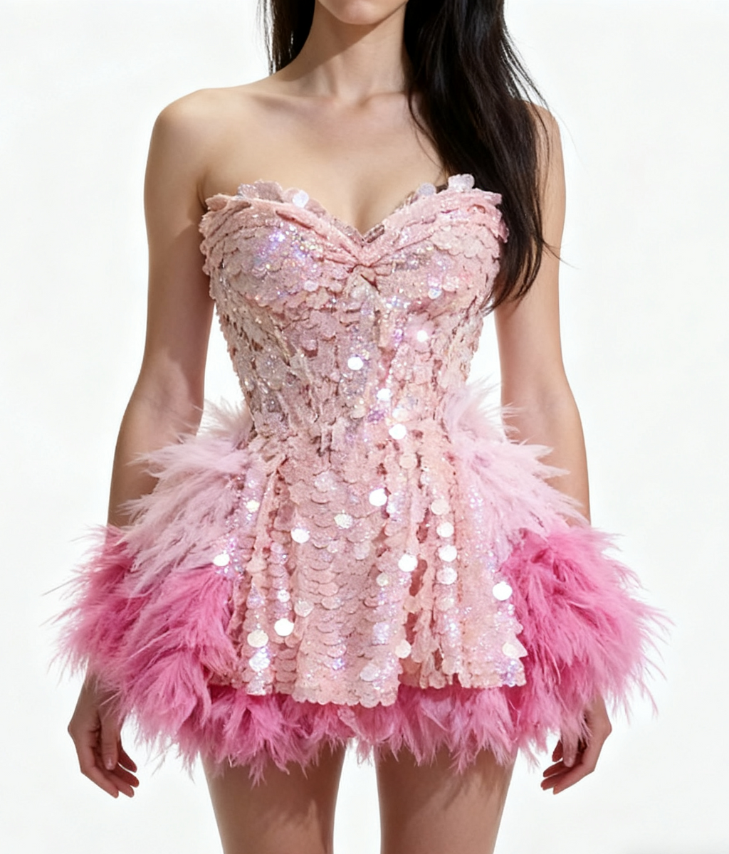 Sparkly Sequins Ruffles Backless Two Pieces Set Avalabel